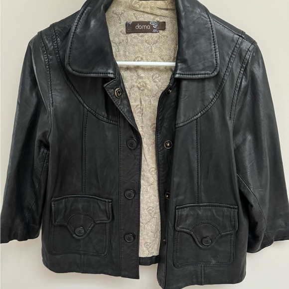 Doma Cropped Black Leather Jacket 3/4 Sleeve - Picture 4 of 8